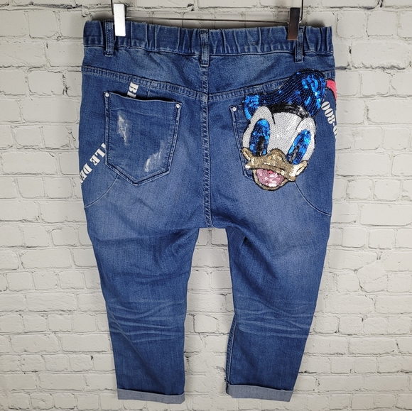COPY RAW | denim sequin Donald Duck disney cropped cuffed jeans - Picture 2 of 11